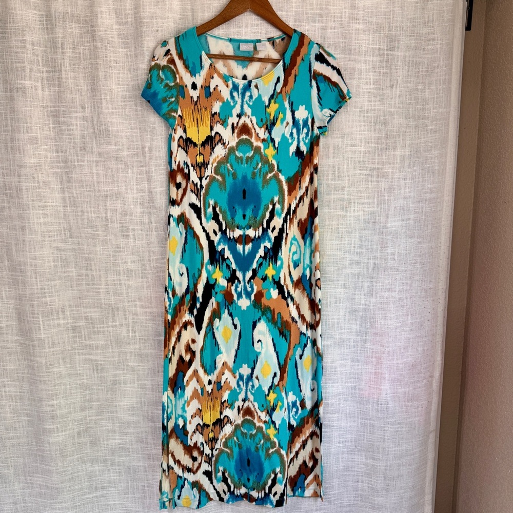 Chicos Short Sleeve T Shirt Shift Dress Abstract Print Midi Dress Size Small